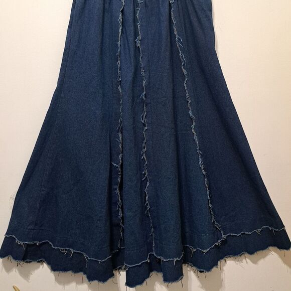 Vintage Liz E Parker Old West Praire Boho Denim Frayed Maxi Skirt Texas Sz 12 - Picture 12 of 15
